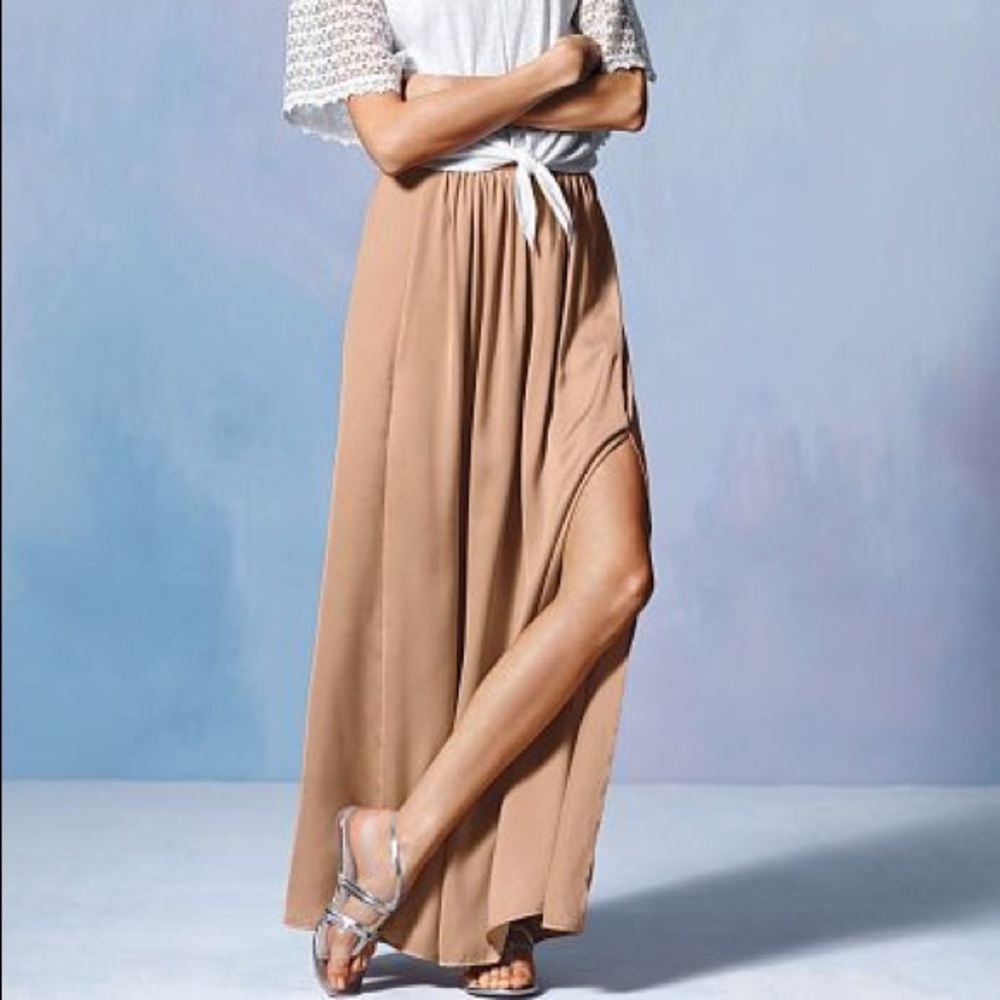 Victoria’s Secret gold nude side slit maxi skirt